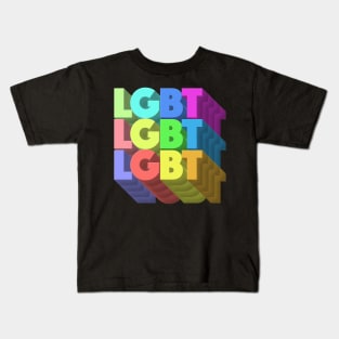 LGBT 70s Retro Style 3D Rainbow Block Design Kids T-Shirt